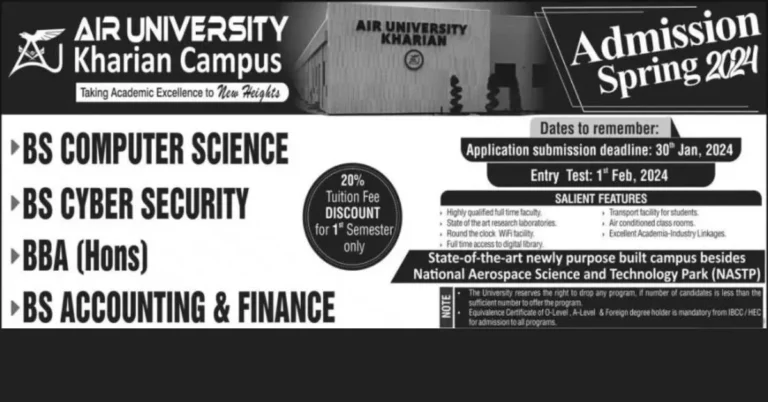 Lecturers Jobs in Air University Kharian Campus September 2024 Advertisement